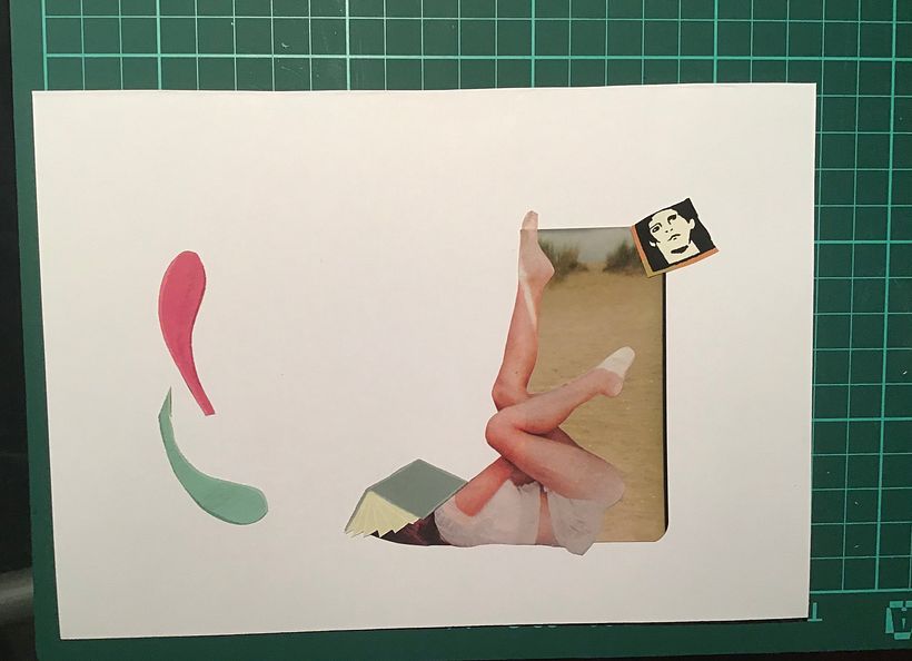 Componiendo el collage donde se conjugan las imágenes encontradas con un proceso inconsciente que se activa con la práctica 
