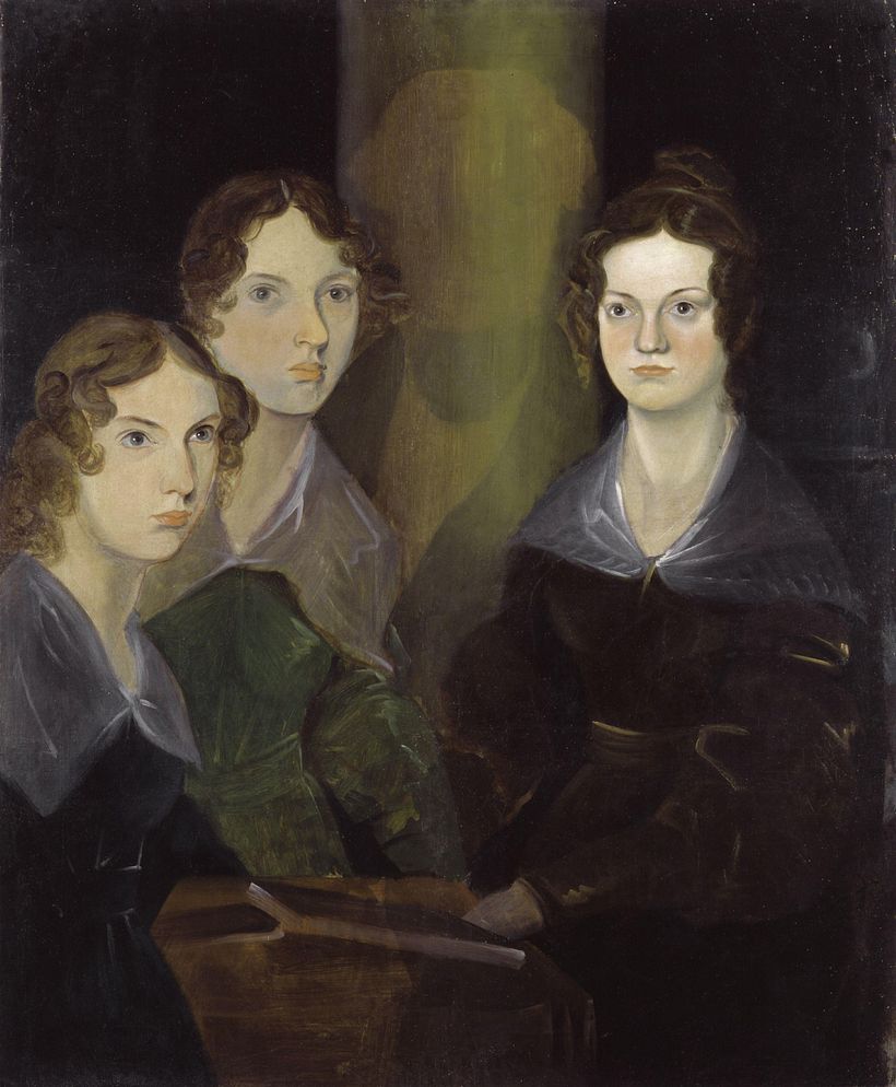 Anne, Emily e Charlotte Brontë retratadas por seu irmão, Branwell (1834)