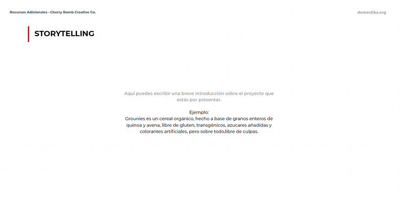 La página de la plantilla destinada al storytelling con un ejemplo.
