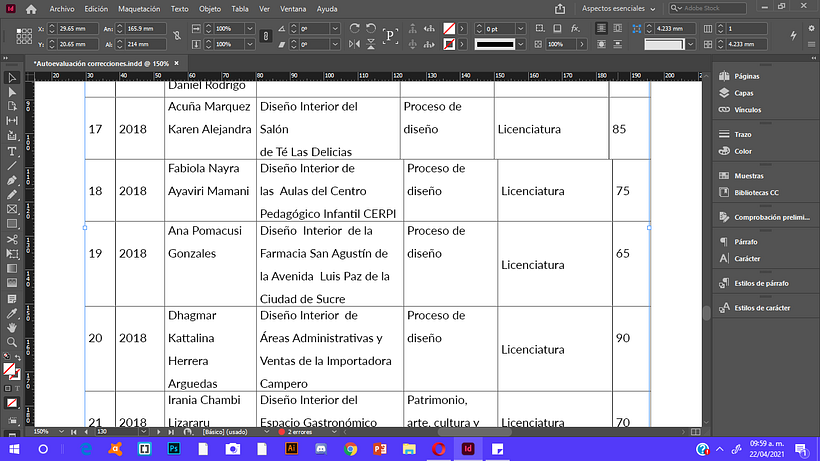 Problema con tablas en Indesign 1