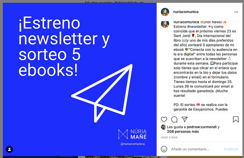 Captura de la publicación de la acción en Instagram