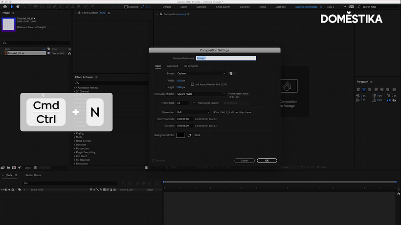 Using this shortcut, you can create new compositions