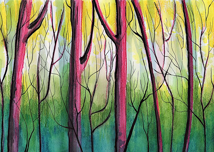 In the forest (watercolor, ink, watercolor pencils)