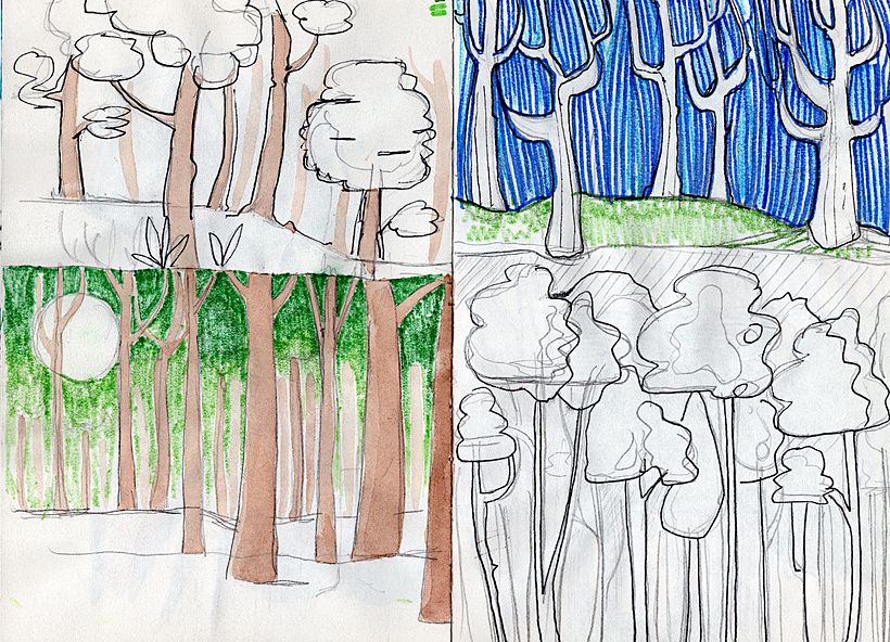 My sketches of trees that inspired the final work.