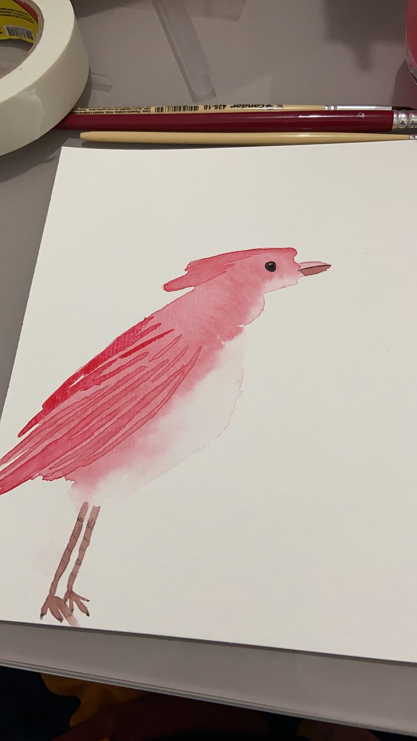 Pássaro feito a partir de uma mancha de tinta. Aquarela livre.