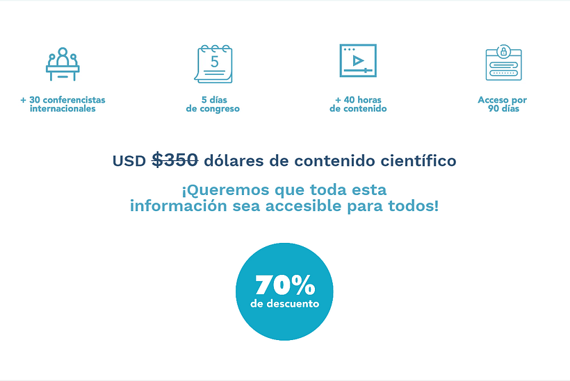 Información sobre el descuento post evento para acceso a todo el contenido por un valor especial.