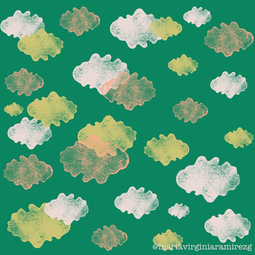 Wolkenmuster. Mit diesem Muster habe ich die Technik des Handstempelns ausprobiert. Mir gefällt die Textur, die man damit erzielen kann, sehr gut.