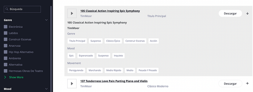 Music track description in Pixabay.
