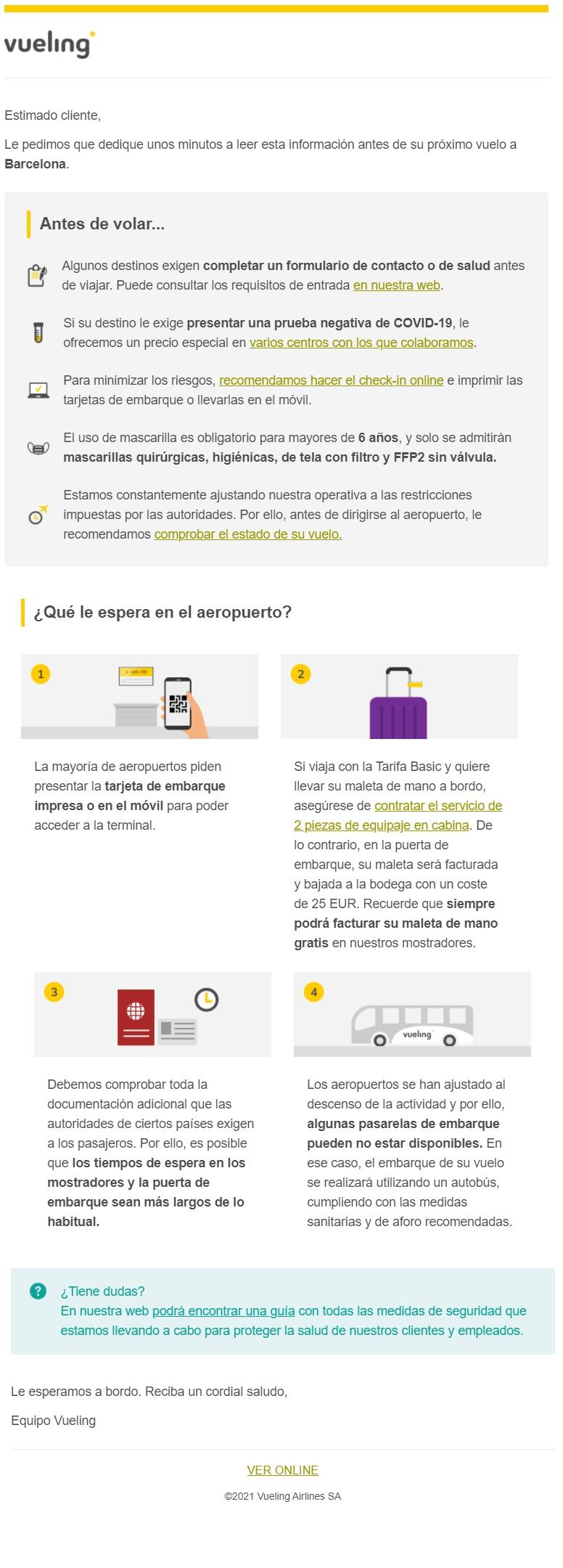 Email que se envía 2 días antes del vuelo