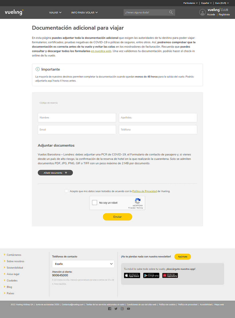 Health status - Página para subir documentación adicional para viajar