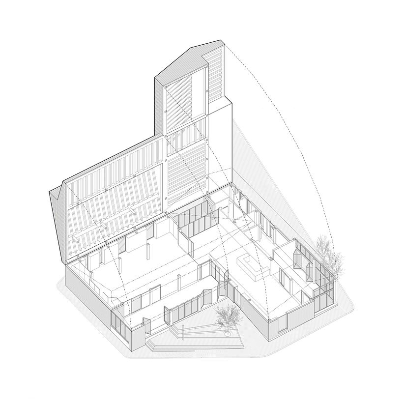 Plano de "Teleclub con colchones térmicos" por Bizna Estudio.