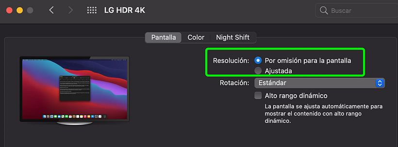 Resolución pantallas externas y Mac (Big Sur) 2