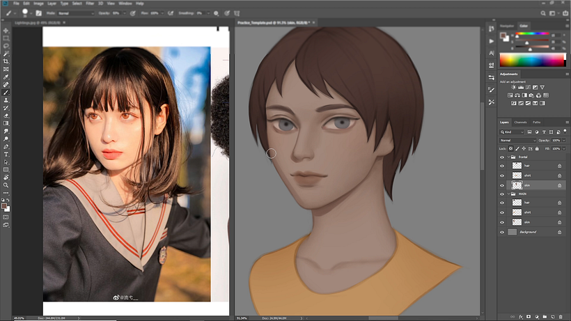 Also add shadows on the side of the cheek and below the chin