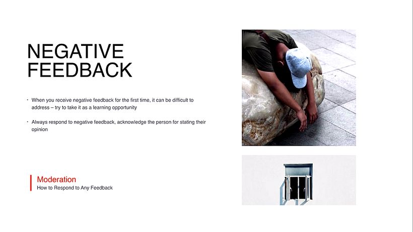 In this slide from her course, Hana gives advice on dealing with negative feedback.