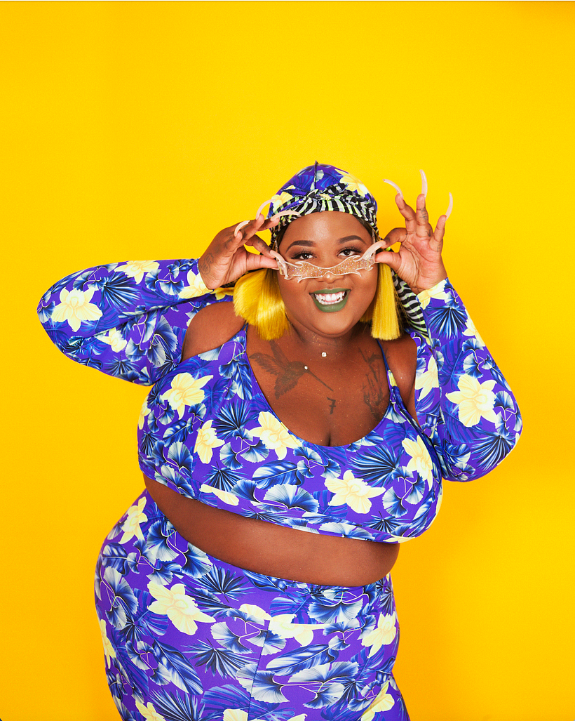 For this photoshoot I bought bright colorful swimwear prints and made a mix of pieces to be warn together.