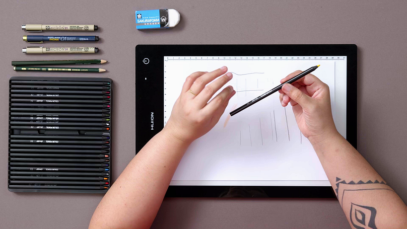 Start with a set of at least 12 colored pencils.