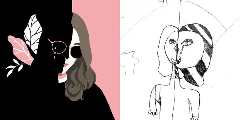 Autorretrato de Laura Wächter de mayor y de pequeña.