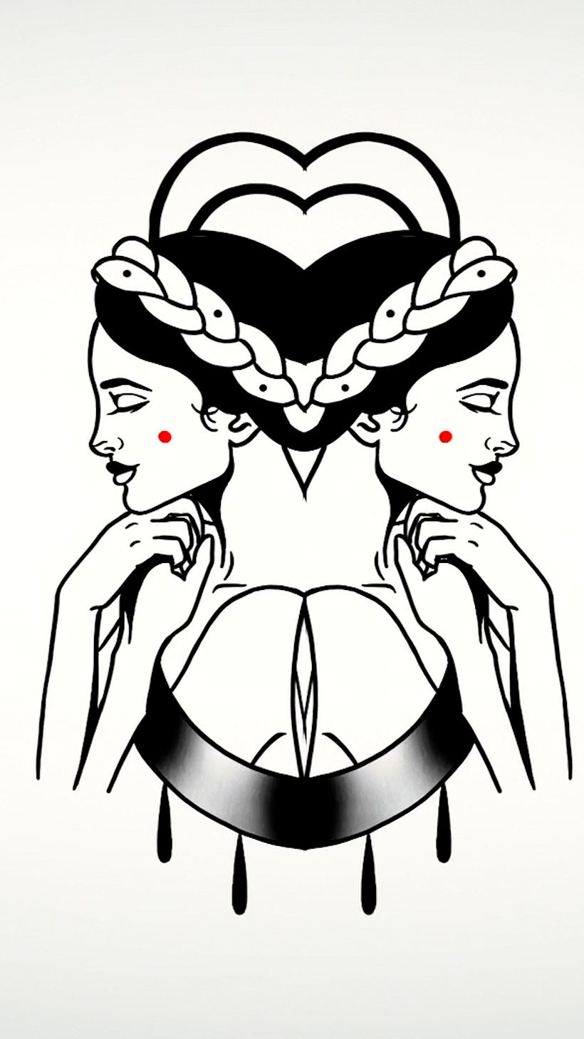 Diana’s tattoos address issues of the female figure and human duality.