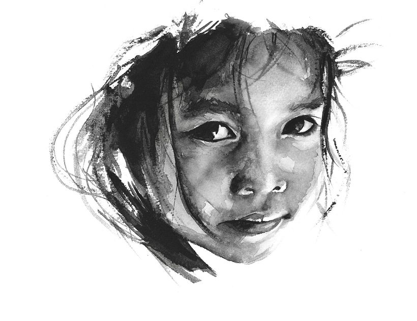Retrato al carboncillo de Sarah Stokes.