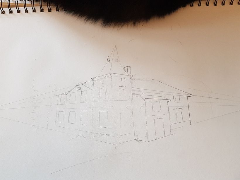croquis avec vos conseils de perspective (en présence de mon chat)