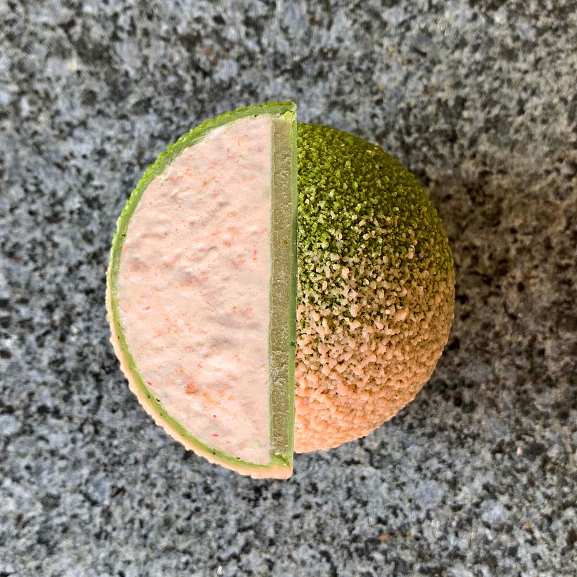 Matcha and Rhubarb dome