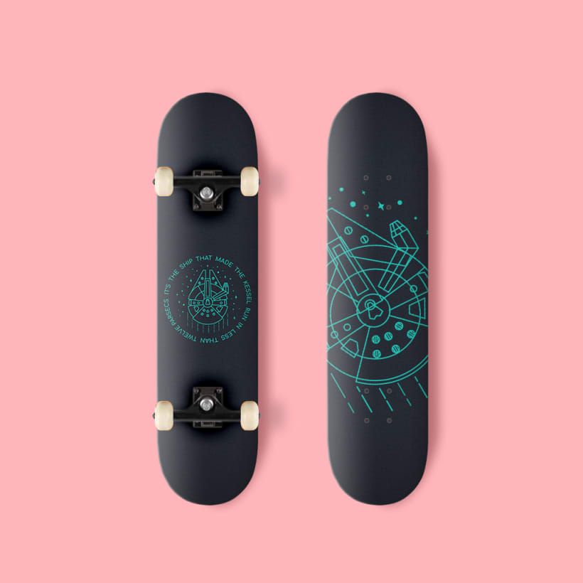 Logo design on a skateboard.