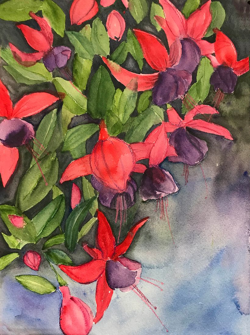Wild Preponderance of Fuschia. Watercolor, color pencil