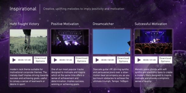 Categoria de música 'Inspirational' no Purple Planet