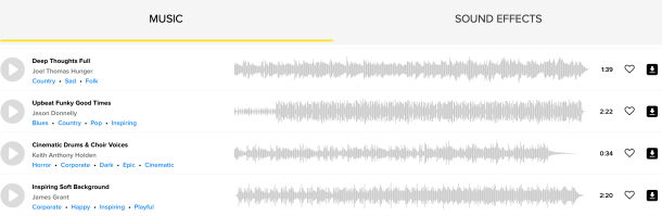 Catálogo de músicas do Storyblocks