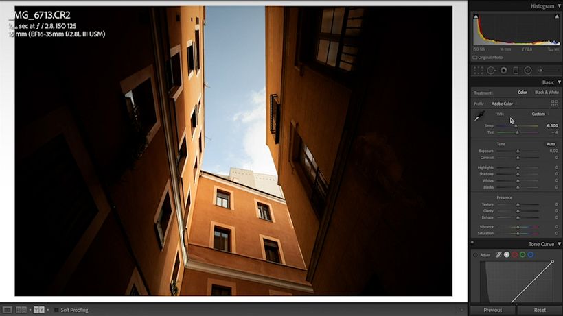 Make the first adjustments to your image, balancing contrasts and highlights