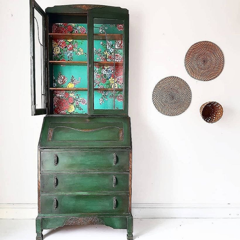 Amsterdam Green Bookcase/ Floral Posy Decoupage