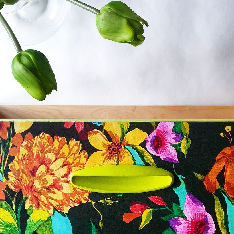 Neon Green Mid Century Handle & Floral Pattern 