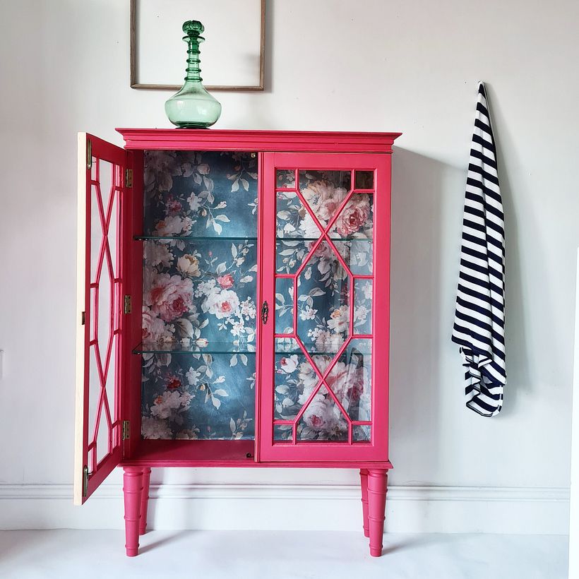 Faded Floral Decoupage/ White Wash with 'Princess Heartbreak' Pink 