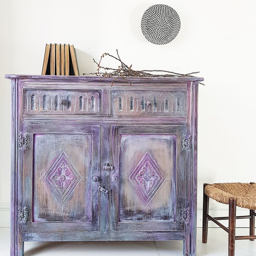 Purple Lime Wash Oak Cabinet
