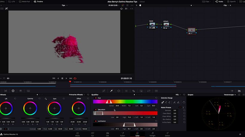 O Vectorscope é uma área que concentra diversas funcionalidades de uma forma intuitiva