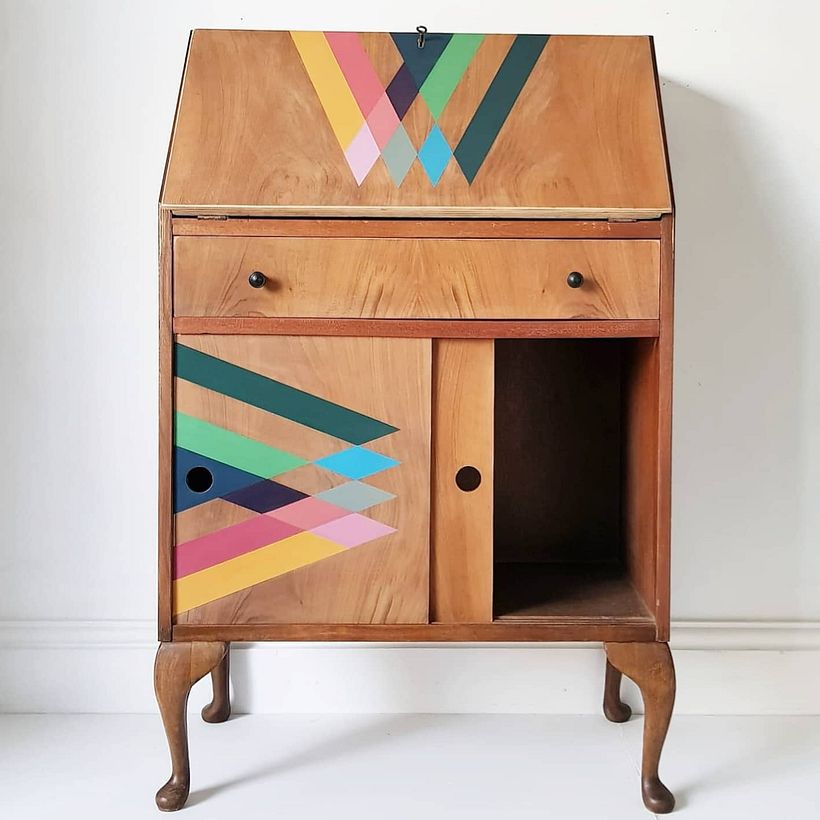 1940's Stripped Oak Veneer Bureau/ Rainbow Prism