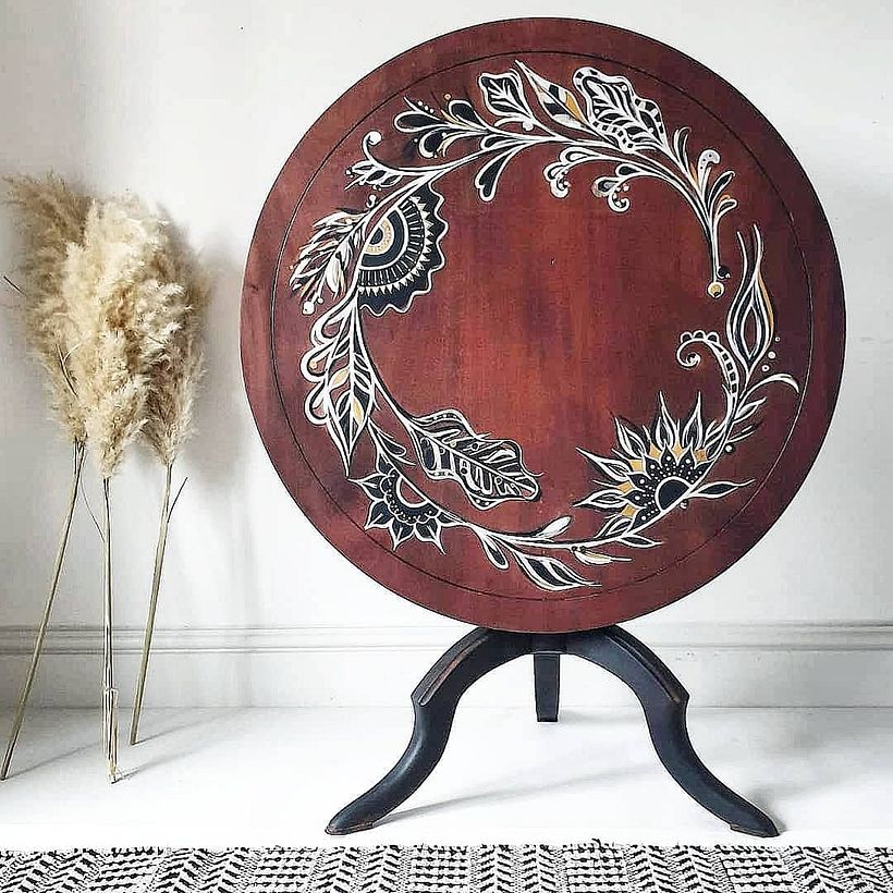 Mahogany Tilting Table with Floral Design