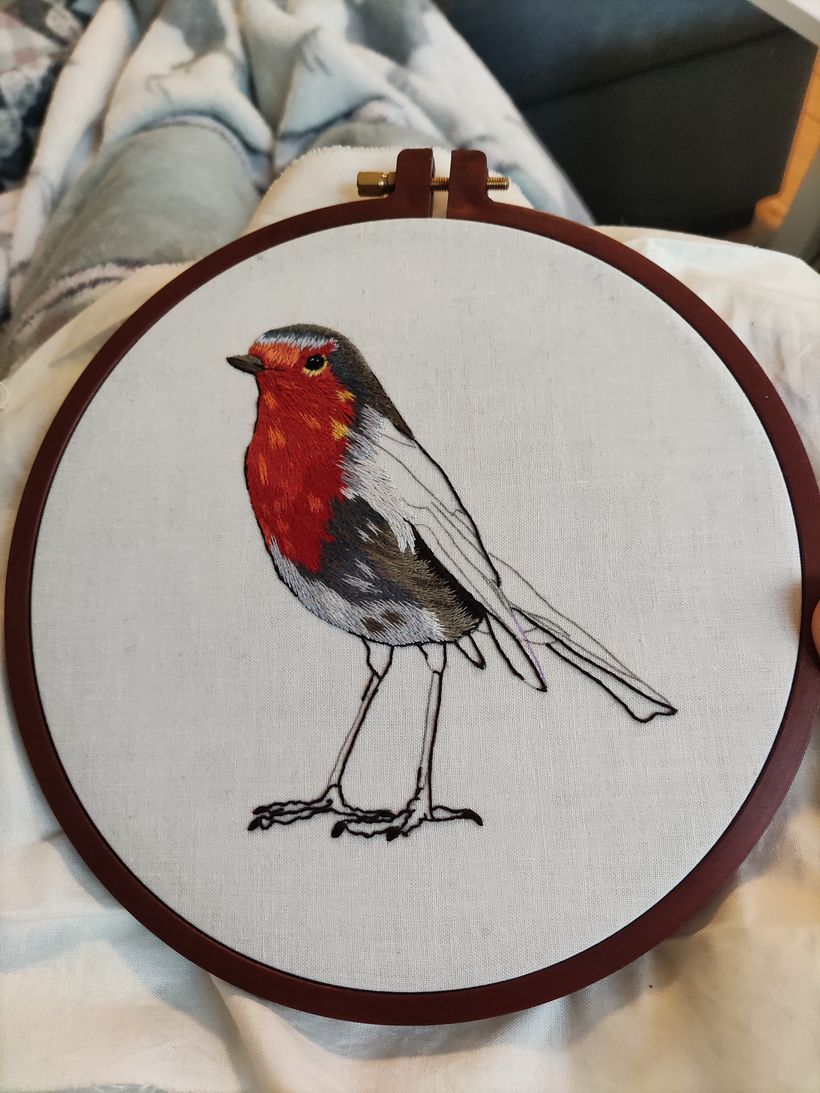 Halfway there! I found that the belly of the robin was much more difficult than I anticipated.