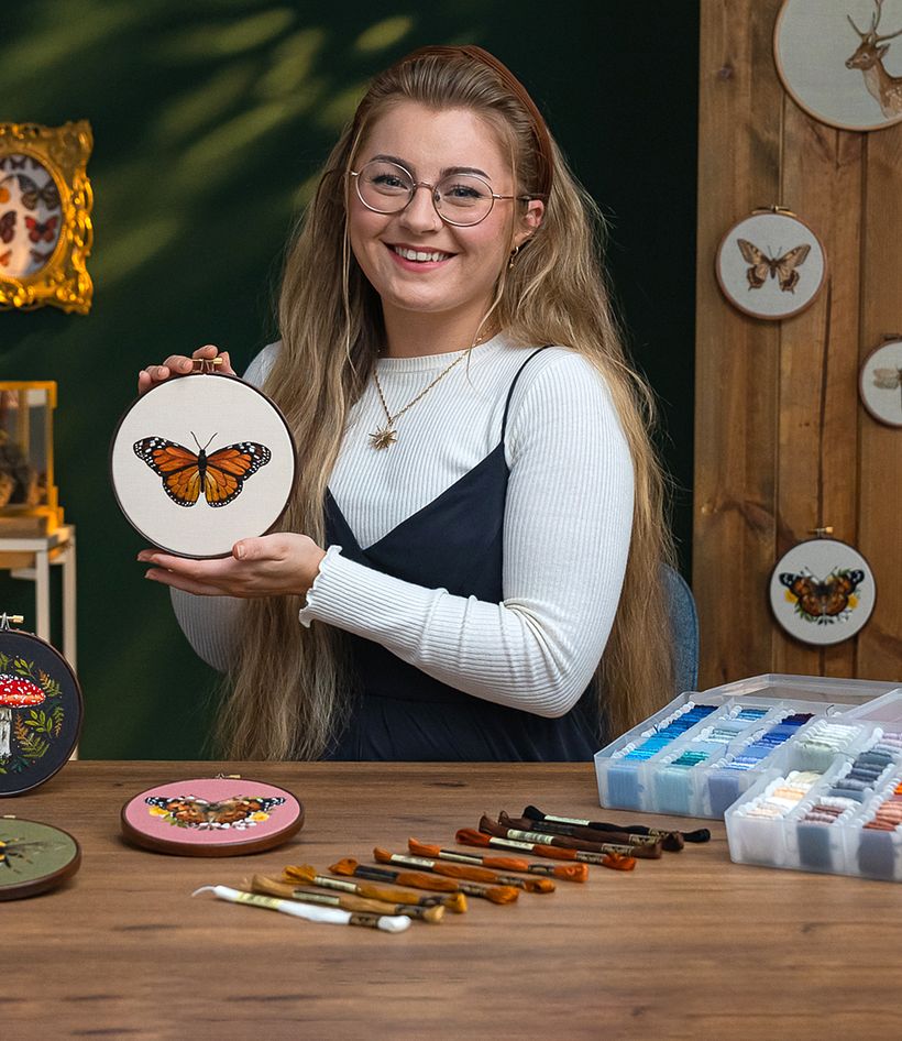 You can create realistic pieces using the long and short stitch technique, just like Emillie Ferris