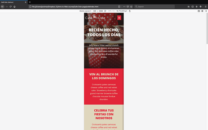 Café Oslo Project for Responsive Web Development with HTML and CSS course 4
