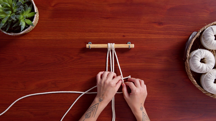 Pass the left hand working cord through the reverse number 4 you just created.