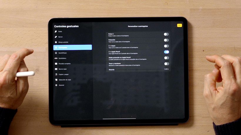 En la sección de Cuenta Gotas activa la opción de Cuadrado + Apple Pencil.