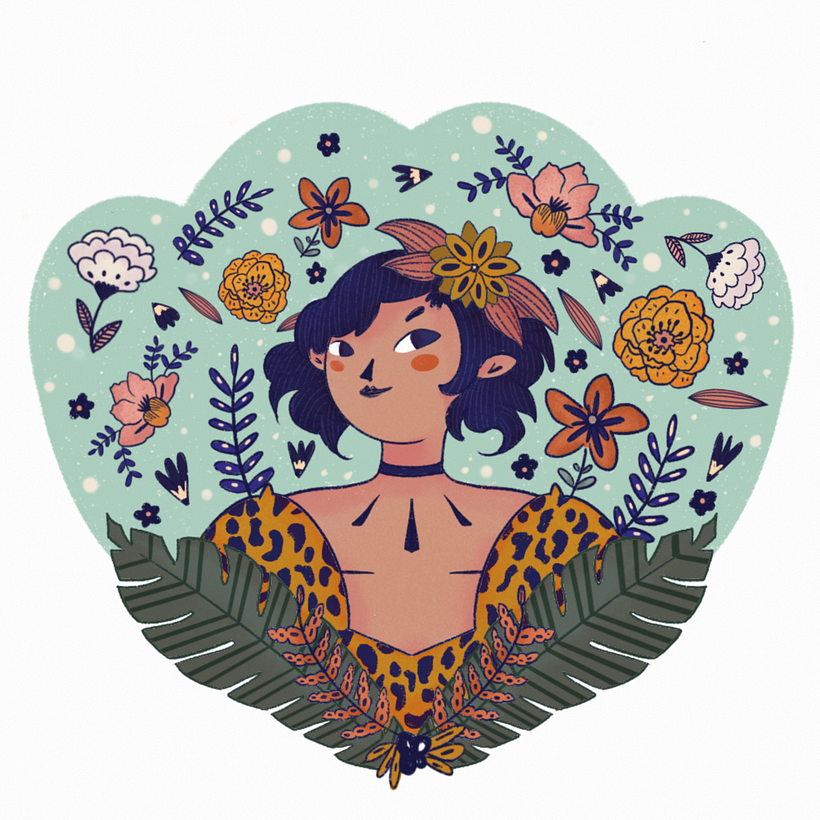 Mi Proyecto : Retrato ilustrado con elementos botánicos 2