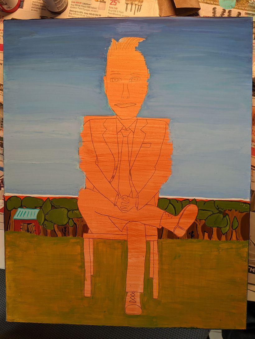 Acrylics and watercolours on wood block