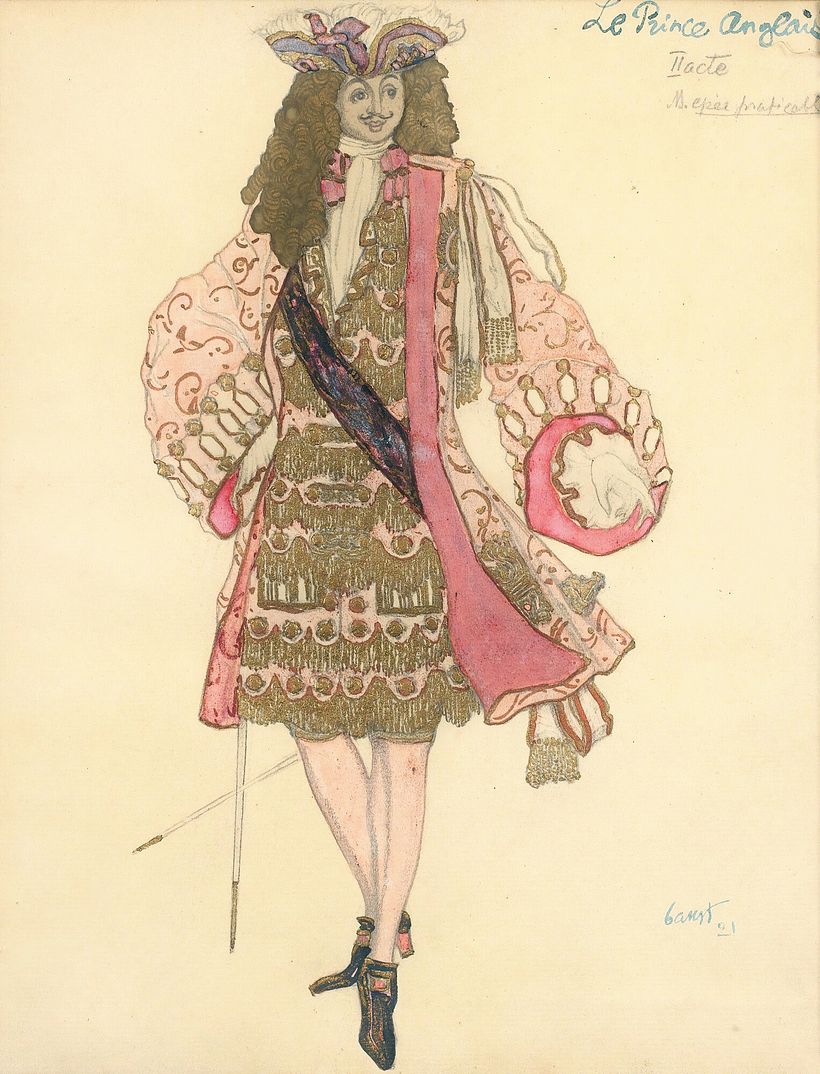 Figurino para o Ato II de 'Le Prince Anglais' (1921) de Léon Bakst