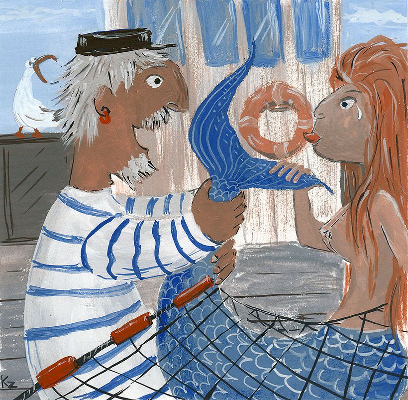 My project in Narrative Illustration: Tell a Story without Words course: Fisherman and Mermaid 1