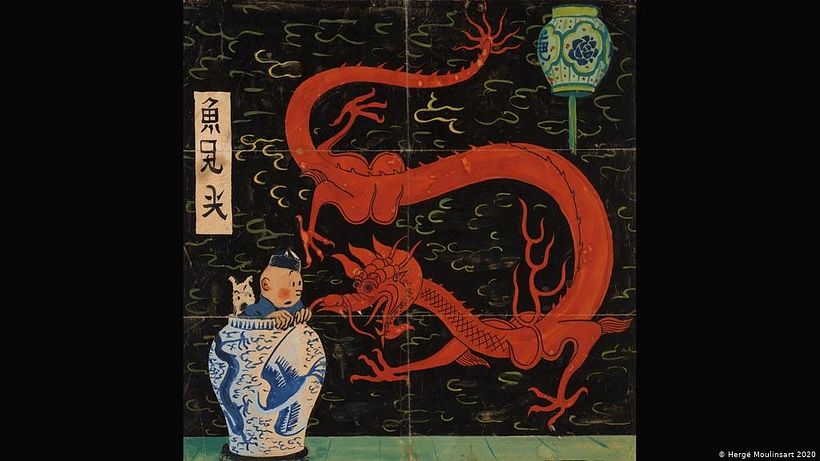 The original (unpublished) illustration of Hergé's "The Blue Lotus.”