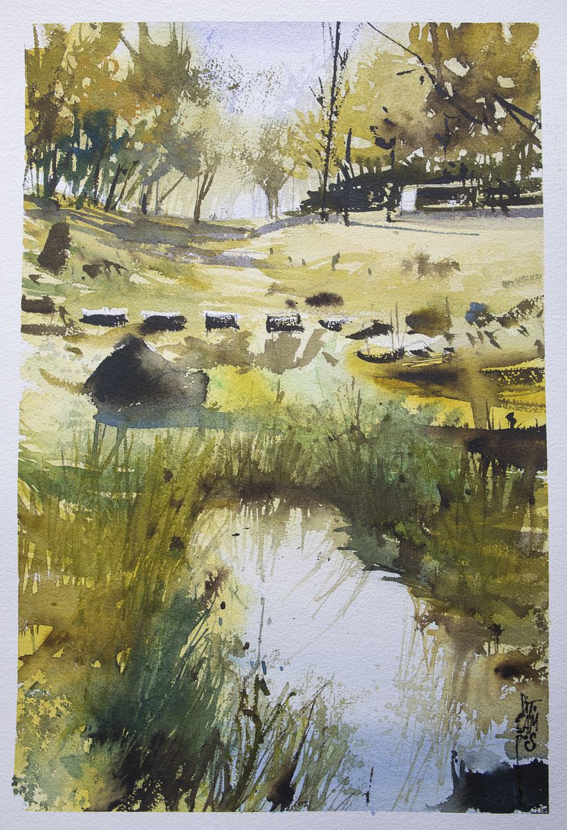 Paisaje en acuarela de Daniel “Pito” Campos.