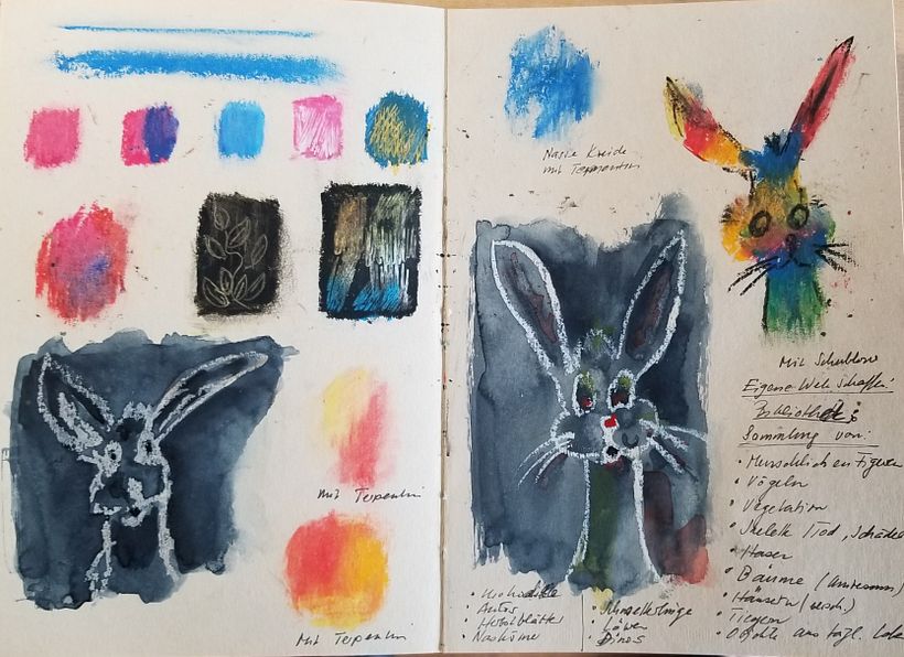 Crayones de cera y tinta china 