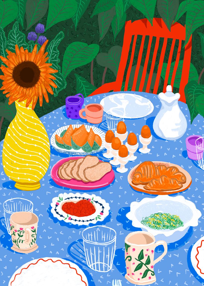 Desayuno en el jardín.